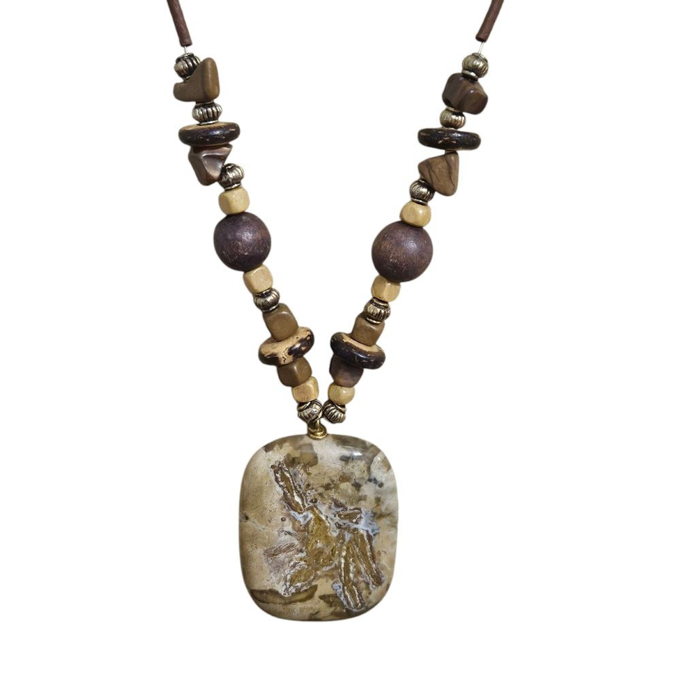 Vintage Brown Jasper Pendant Necklace - Picture 2 of 4
